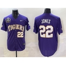 Men's LSU Tigers #22 Jared Jones Purple 2025 World Series & SEC Patch Stitched Baseball Jersey