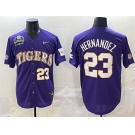 Men's LSU Tigers #23 Luis Hernandez Purple 2025 World Series & SEC Patch Stitched Baseball Jersey