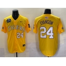 Men's LSU Tigers #24 Anthony Eyanson Gold 2025 World Series & SEC Patch Stitched Baseball Jersey