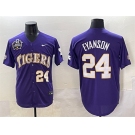 Men's LSU Tigers #24 Anthony Eyanson Purple 2025 World Series & SEC Patch Stitched Baseball Jersey
