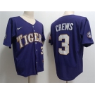Men's LSU Tigers #3 ylan Crews Purple 2023 Stitched Baseball Jersey