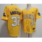 Men's LSU Tigers #32 Kade Anderson Gold 2025 Stitched Baseball Jersey