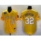Men's LSU Tigers #32 Kade Anderson Gold 2025 World Series & SEC Patch Stitched Baseball Jersey
