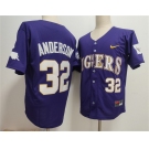 Men's LSU Tigers #32 Kade Anderson Purple 2025 Stitched Baseball Jersey