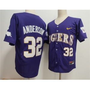 Men's LSU Tigers #32 Kade Anderson Purple 2025 Stitched Baseball Jersey