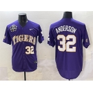 Men's LSU Tigers #32 Kade Anderson Purple 2025 World Series & SEC Patch Stitched Baseball Jersey