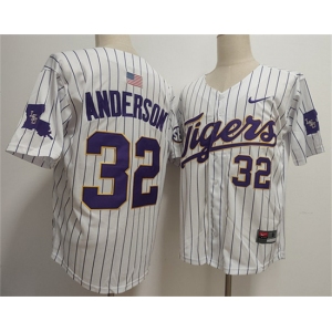 Men's LSU Tigers #32 Kade Anderson White 2025 Stitched Baseball Jersey