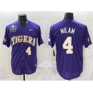 Men's LSU Tigers #4 Steven Milam Purple 2025 World Series & SEC Patch Stitched Baseball Jersey