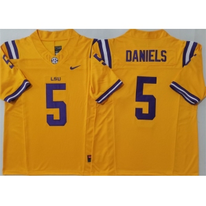 Men's LSU Tigers #5 Jayden Daniels Yellow F.U.S.E. Stitched Jersey
