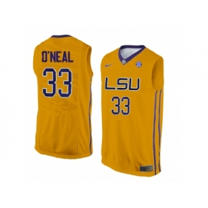 Men's LSU Tigers Shaquille O'Neal #33 College Basketball Elite Jersey - Gold