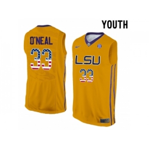 2016 US Flag Fashion Youth LSU Tigers Shaquille O'Neal #33 College Basketball Elite Jersey - Gold