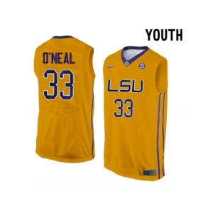 Youth LSU Tigers Shaquille O'Neal #33 College Basketball Elite Jersey - Gold