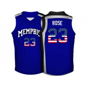 2016 US Flag Fashion Memphis Tigers Derrick Rose #23 College Basketball Throwback Jersey - Royal Blue