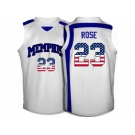 2016 US Flag Fashion Memphis Tigers Derrick Rose #23 College Basketball Throwback Jersey - White