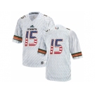 2016 US Flag Fashion 2016 Men's Miami Hurricanes #15 College Football Jerseys - Green White