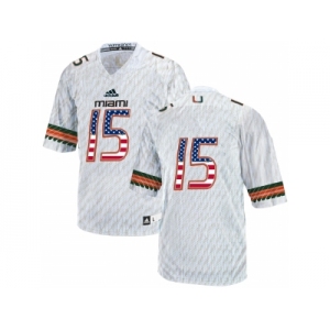 2016 US Flag Fashion 2016 Men's Miami Hurricanes #15 College Football Jerseys - Green White