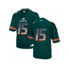 2016 US Flag Fashion 2016 Men's Miami Hurricanes #15 College Football Jerseys - Green