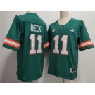 Men's Miami Hurricanes #11 Carson Beck Aqua Stitched Football Jersey