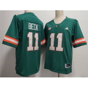 Men's Miami Hurricanes #11 Carson Beck Aqua Stitched Football Jersey