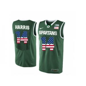 2016 US Flag Fashion Michigan State Spartans Gary Harris #14 College Basketball Authentic Jersey - Green