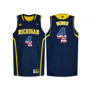 2016 US Flag Fashion-Michigan Wolverines Chirs Webber #4 Basketball Authentic Jersey - Navy Blue