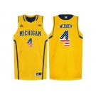 2016 US Flag Fashion-Michigan Wolverines Chirs Webber #4 Basketball Authentic Jersey - Yellow