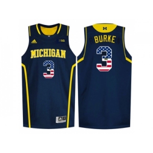 2016 US Flag Fashion-Michigan Wolverines Trey Burke #3 Basketball Authentic Jersey - Navy Blue