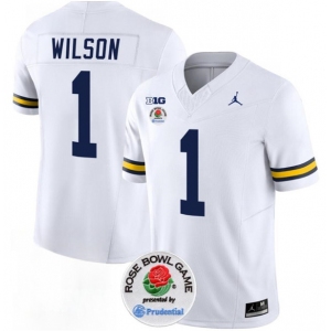 Men's Michigan Wolverines #1 Roman Wilson 2023 F.U.S.E. White Rose Bowl Patch Stitched Jersey