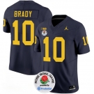 Men's Michigan Wolverines #10 Tom Brady 2023 F.U.S.E. Navy Blue Rose Bowl Patch Stitched Jersey