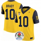 Men's Michigan Wolverines #10 Tom Brady 2023 F.U.S.E. Yellow Navy Rose Bowl Patch Stitched Jersey