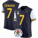 Men's Michigan Wolverines #7 Donovan Edwards 2023 F.U.S.E. Navy White Rose Bowl Patch Stitched Jersey