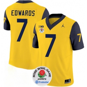Men's Michigan Wolverines #7 Donovan Edwards 2023 F.U.S.E. Yellow Navy Rose Bowl Patch Stitched Jersey