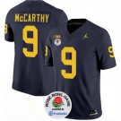 Men's Michigan Wolverines #9 J.J. McCarthy 2023 F.U.S.E. Navy Blue Rose Bowl Patch Stitched Jersey