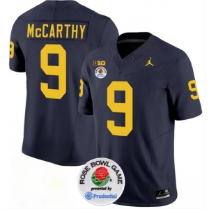 Men's Michigan Wolverines #9 J.J. McCarthy 2023 F.U.S.E. Navy Blue Rose Bowl Patch Stitched Jersey