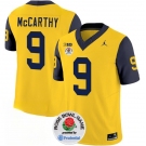Men's Michigan Wolverines #9 J.J. McCarthy 2023 F.U.S.E. Yellow Navy Rose Bowl Patch Stitched Jersey
