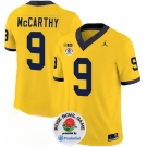 Men's Michigan Wolverines #9 J.J. McCarthy 2023 F.U.S.E. Yellow Rose Bowl Patch Stitched Jersey