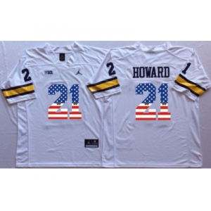 Michigan Wolverines #21 Desmond Howard White USA Flag College Jersey