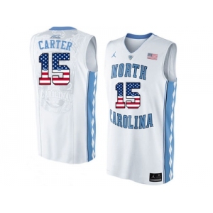 2016 US Flag Fashion 2016 Men's North Carolina Tar Heels Vince Carter #15 College Basketball Jersey - White