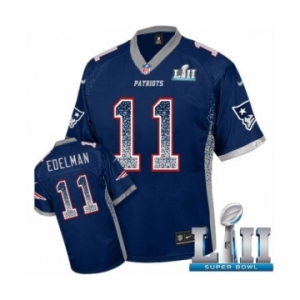 Men's Nike New England Patriots #11 Julian Edelman Elite Navy Blue Drift Fashion Super Bowl LII NFL Jersey