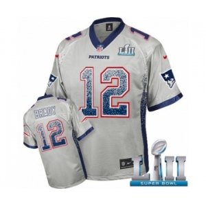 Men's Nike New England Patriots #12 Tom Brady Elite Grey Drift Fashion Super Bowl LII NFL Jersey