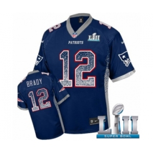 Men's Nike New England Patriots #12 Tom Brady Elite Navy Blue Drift Fashion Super Bowl LII NFL Jersey