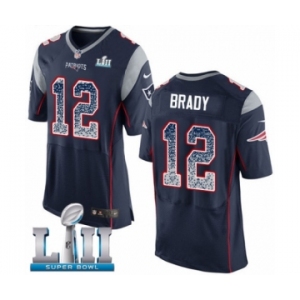 Men's Nike New England Patriots #12 Tom Brady Elite Navy Blue Home Drift Fashion Super Bowl LII NFL Jersey