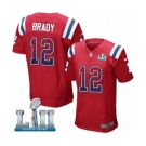 Men's Nike New England Patriots #12 Tom Brady Elite Red Alternate Drift Fashion Super Bowl LII NFL Jersey