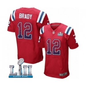 Men's Nike New England Patriots #12 Tom Brady Elite Red Alternate Drift Fashion Super Bowl LII NFL Jersey