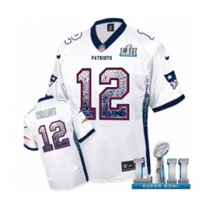 Men's Nike New England Patriots #12 Tom Brady Elite White Drift Fashion Super Bowl LII NFL Jersey