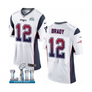 Men's Nike New England Patriots #12 Tom Brady Elite White Road Drift Fashion Super Bowl LII NFL Jersey