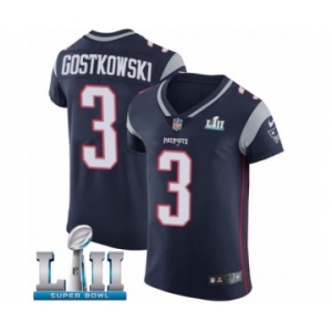 Men's Nike New England Patriots #3 Stephen Gostkowski Navy Blue Team Color Vapor Untouchable Elite Player Super Bowl LII NFL Jersey
