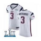 Men's Nike New England Patriots #3 Stephen Gostkowski White Vapor Untouchable Elite Player Super Bowl LII NFL Jersey