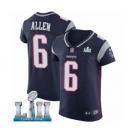 Men's Nike New England Patriots #6 Ryan Allen Navy Blue Team Color Vapor Untouchable Elite Player Super Bowl LII NFL Jersey