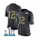 Men's Nike New England Patriots #12 Tom Brady Limited Black 2016 Salute to Service Super Bowl LII NFL Jersey